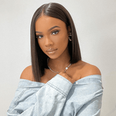 Natural Black Bone-Straight Bob Lace Frontal Wig